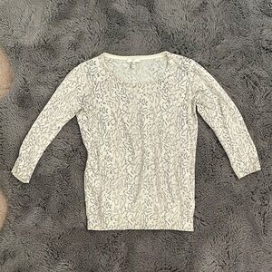 joie Cream and Gray Patterned Sweater Top